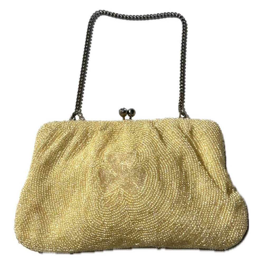 Vintage Clover Clutch EUC Made In Japan Kiss Lock Closure Satin Interior
